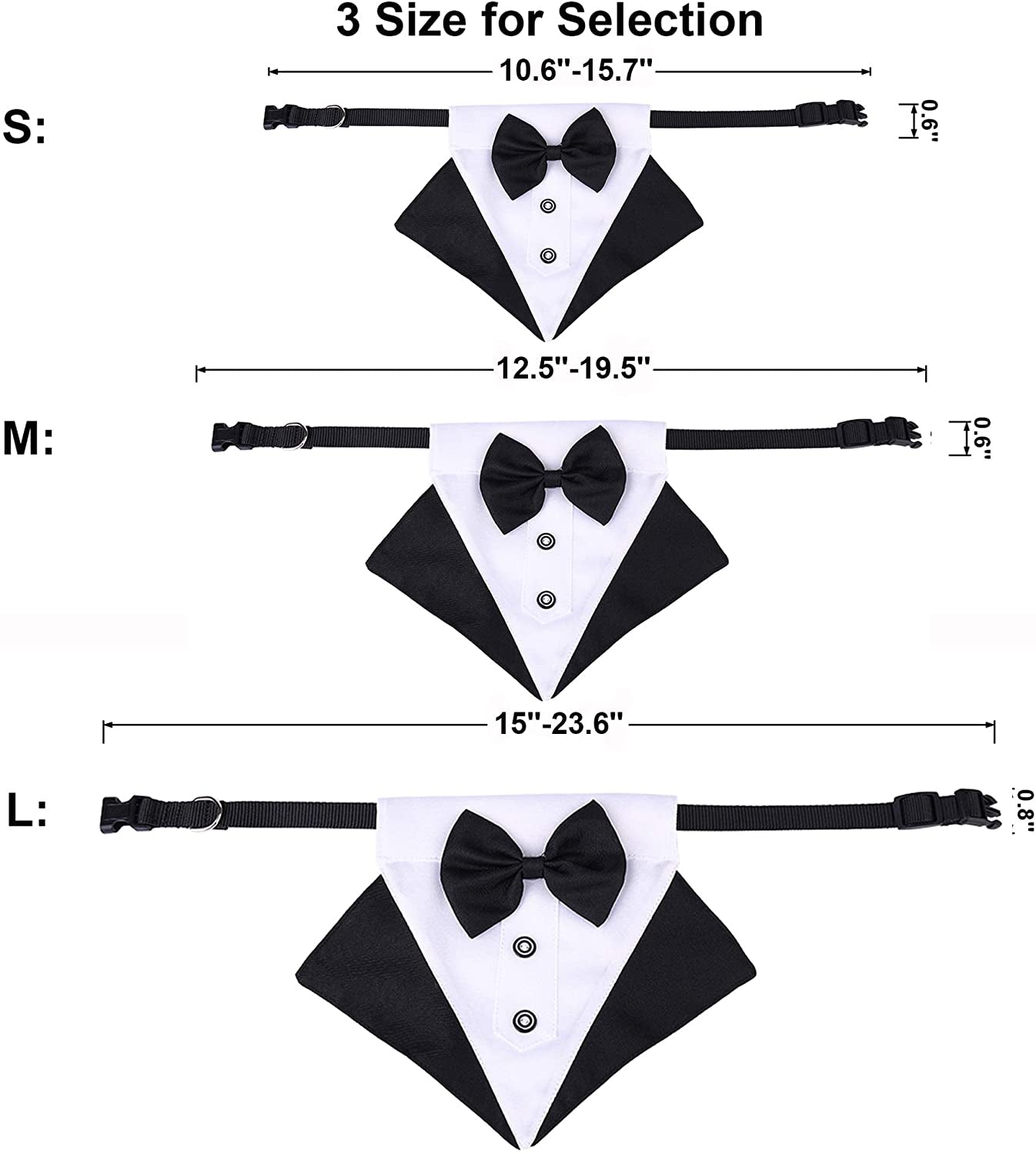 Dog Tuxedo Collar with Bow Tie, Wedding Dog Bandana, Black, Large | 3 Sizes, Adjustable Dog Bowtie Collar, Formal Dog Costume for Wedding Birthday, for Large Dogs