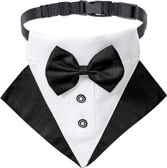 Dog Tuxedo Collar with Bow Tie, Wedding Dog Bandana, Black, Large | 3 Sizes, Adjustable Dog Bowtie Collar, Formal Dog Costume for Wedding Birthday, for Large Dogs