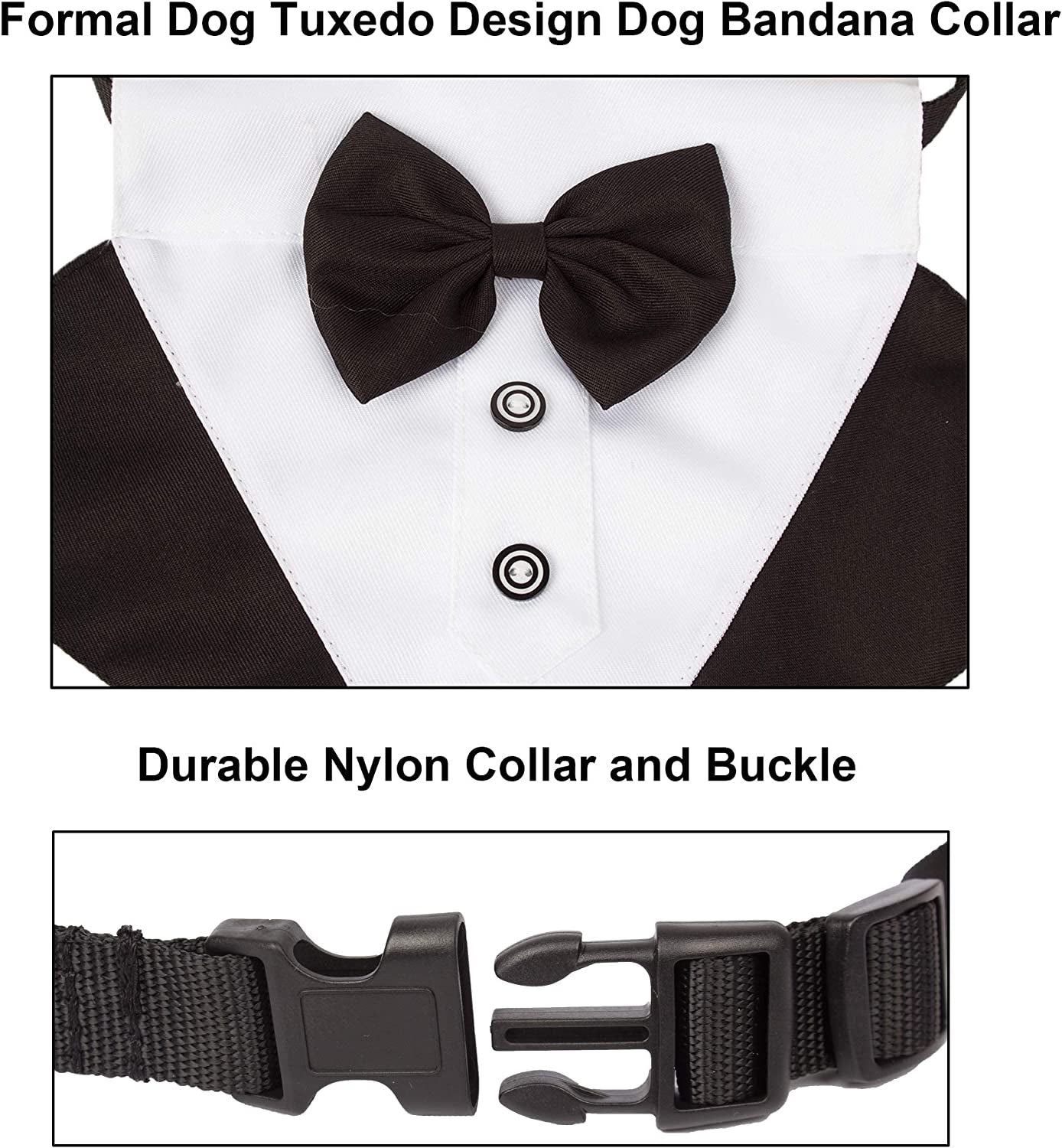 Dog Tuxedo Collar with Bow Tie, Wedding Dog Bandana, Black, Large | 3 Sizes, Adjustable Dog Bowtie Collar, Formal Dog Costume for Wedding Birthday, for Large Dogs