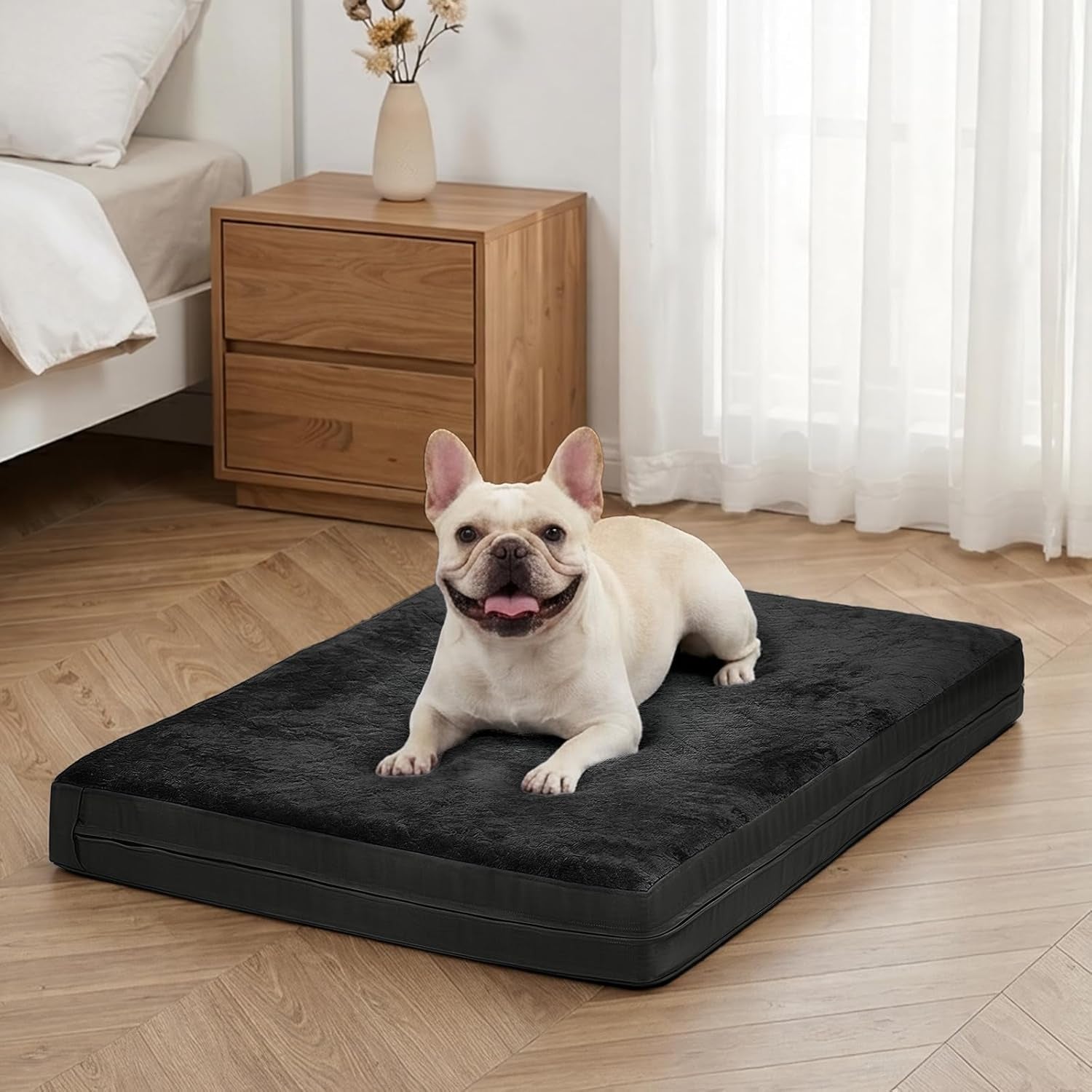 Waterproof Dog Bed for Crate, Washable Reversible Kennel Pads, 23X17, Black | Kennel Pet Bed for Small Dogs with Removable Cover, Waterproof, Wipeable, Anti-Slip, Outdoor, Black
