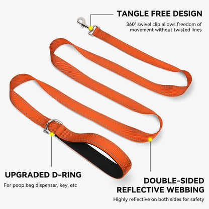Reflective Dog Leash for Medium & Large Dogs, 5 FT X 1", Orange | Heavy Duty Nylon Webbing, Padded Handle for Comfort, Visible at Night, for Walking & Training