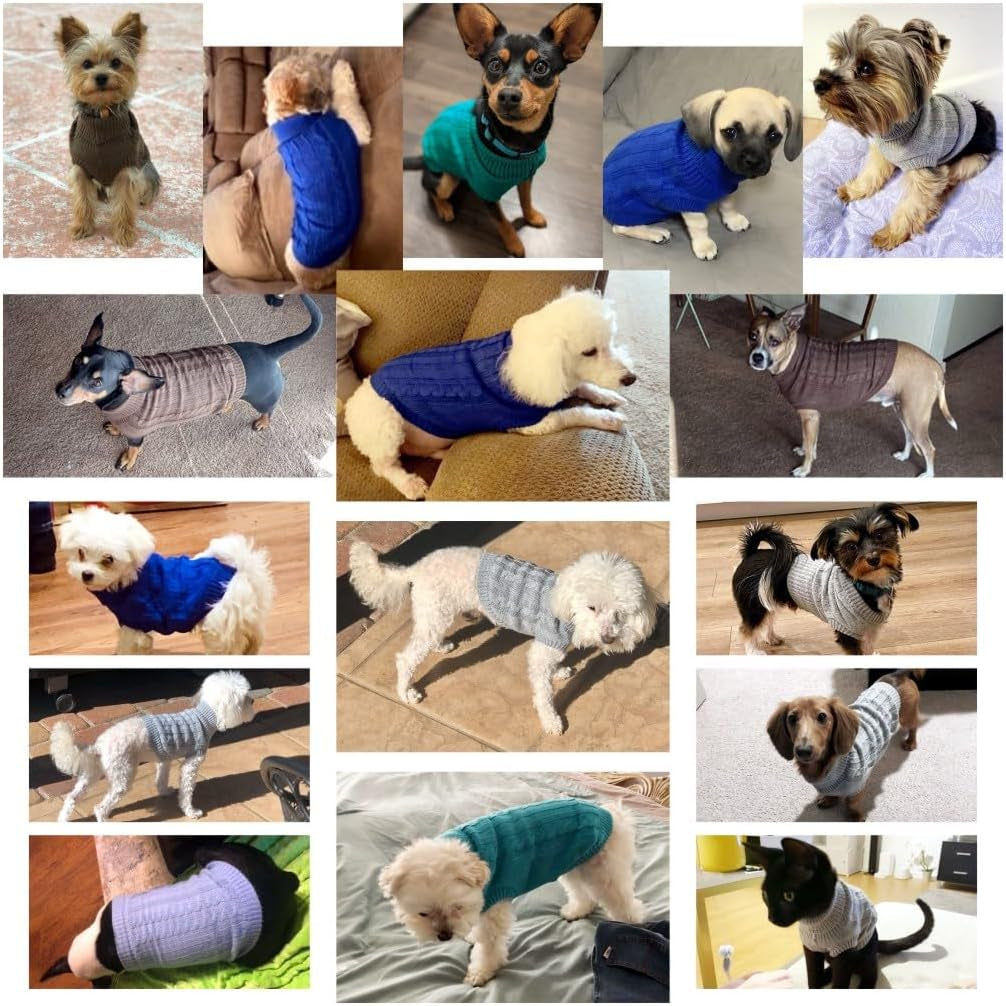 Knitted Small Dog Sweater, Turtleneck Pullover Warm Winter Puppy Clothes | Lightweight & Warm Knitted Winter Sweatshirt, Cold Weather Coat for Dog Girl & Boy, Cute Puppy Costume, Machine Washable