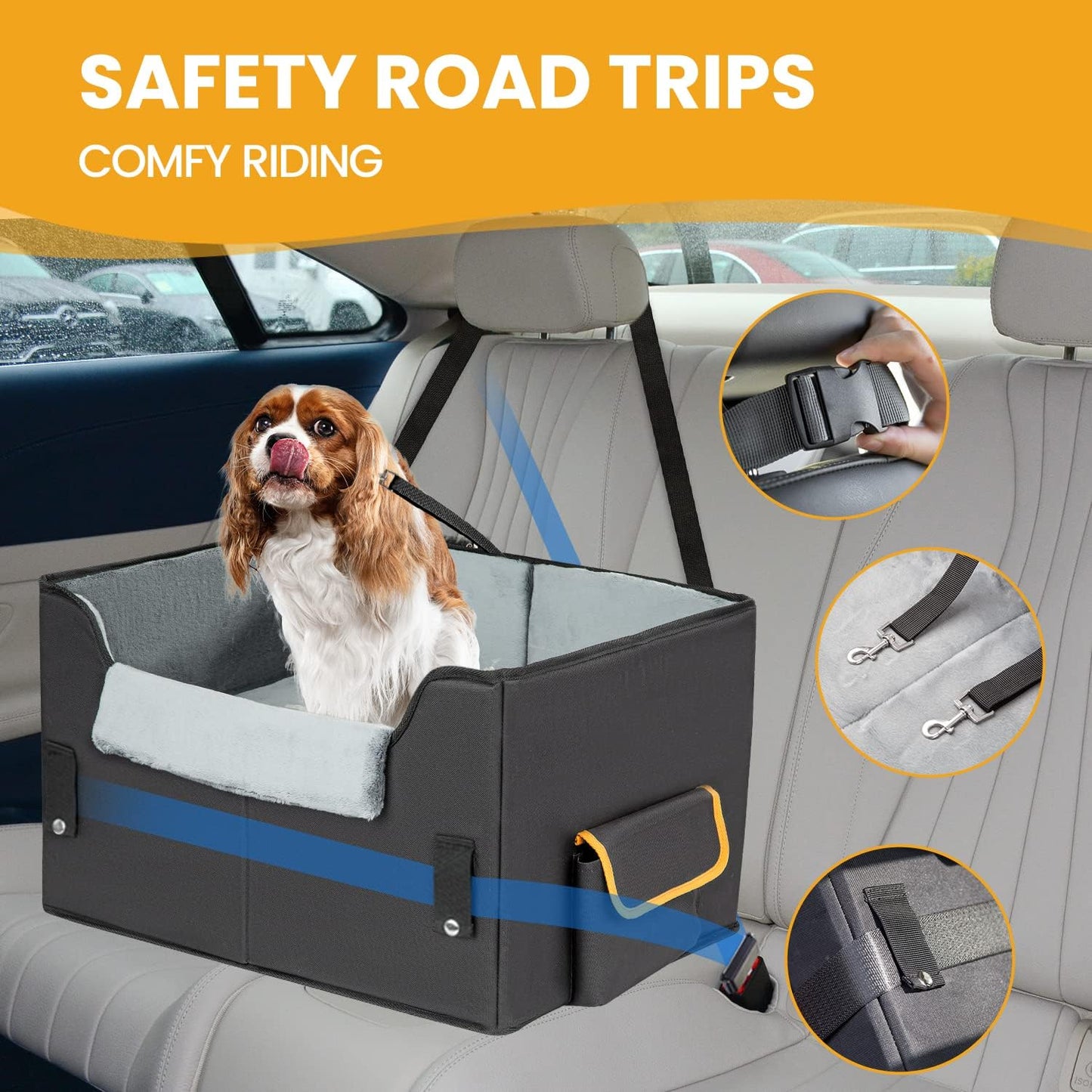 Dog Car Seat for Small Dogs, Elevated Dog Booster Seat Pet Travel Carrier Bed for Car with Adjustable Straps Pet Car Booster Seat for Small Dogs and Cats