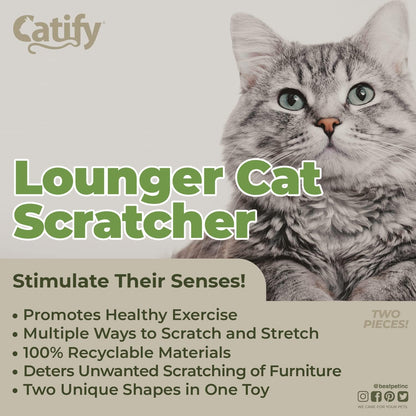Catify Corrugated Cardboard Cat Scratcher - Lounger I | Corrugated Cardboard, Double Sided Cat Scratching Pad, Indoor Furniture Protector, Durable, for Kittens and Cats,