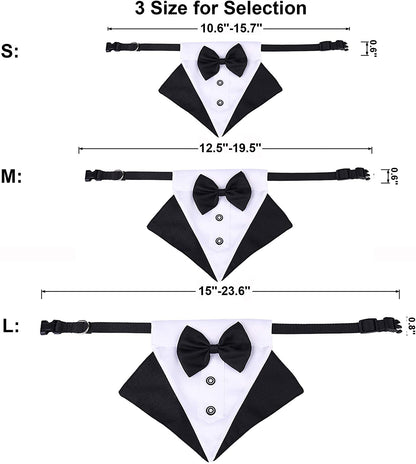 Dog Tuxedo Collar with Bow Tie, Wedding Dog Bandana, Black, Large | 3 Sizes, Adjustable Dog Bowtie Collar, Formal Dog Costume for Wedding Birthday, for Large Dogs