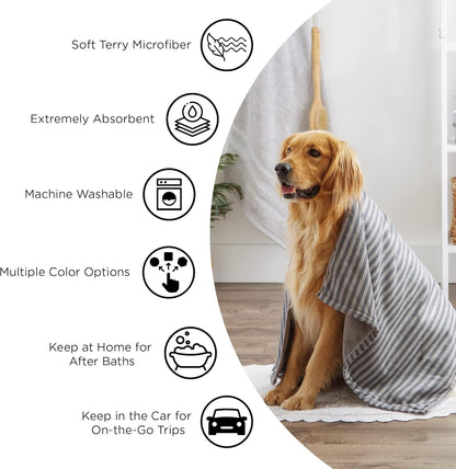 Pet Grooming Towel Collection Absorbent Microfiber X-Large, 41X23.5", Embroidered Taupe