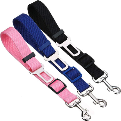Adjustable Pet Car Seat Belt Set - Two Pack for Dogs and Cats (Black & Pink) - Safe and Stylish Travel Accessories