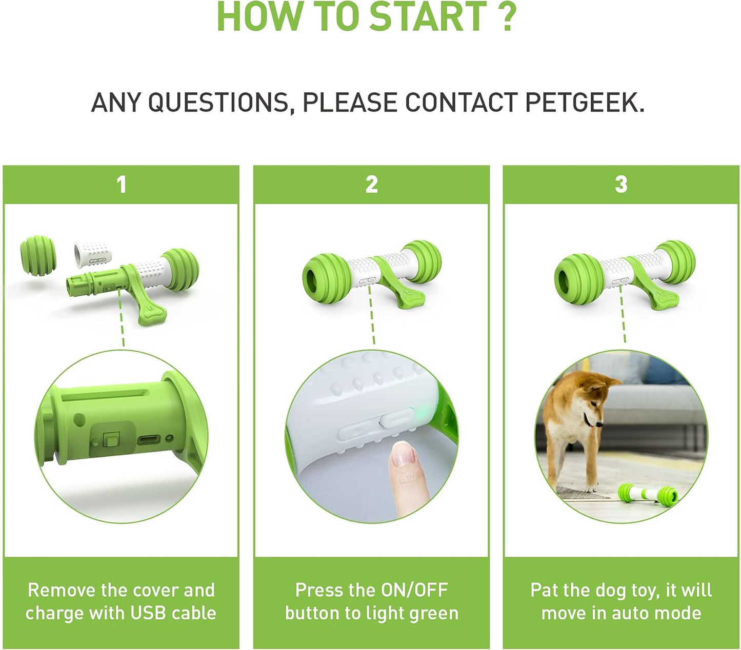 Interactive Dog Toys, Motion Activated Electronic Dog Toy Interactive Dog Bone Toys for Medium Large Dogs, USB Rechargeable Automatic Dog Toy for Boredom and Stimulating (Green)