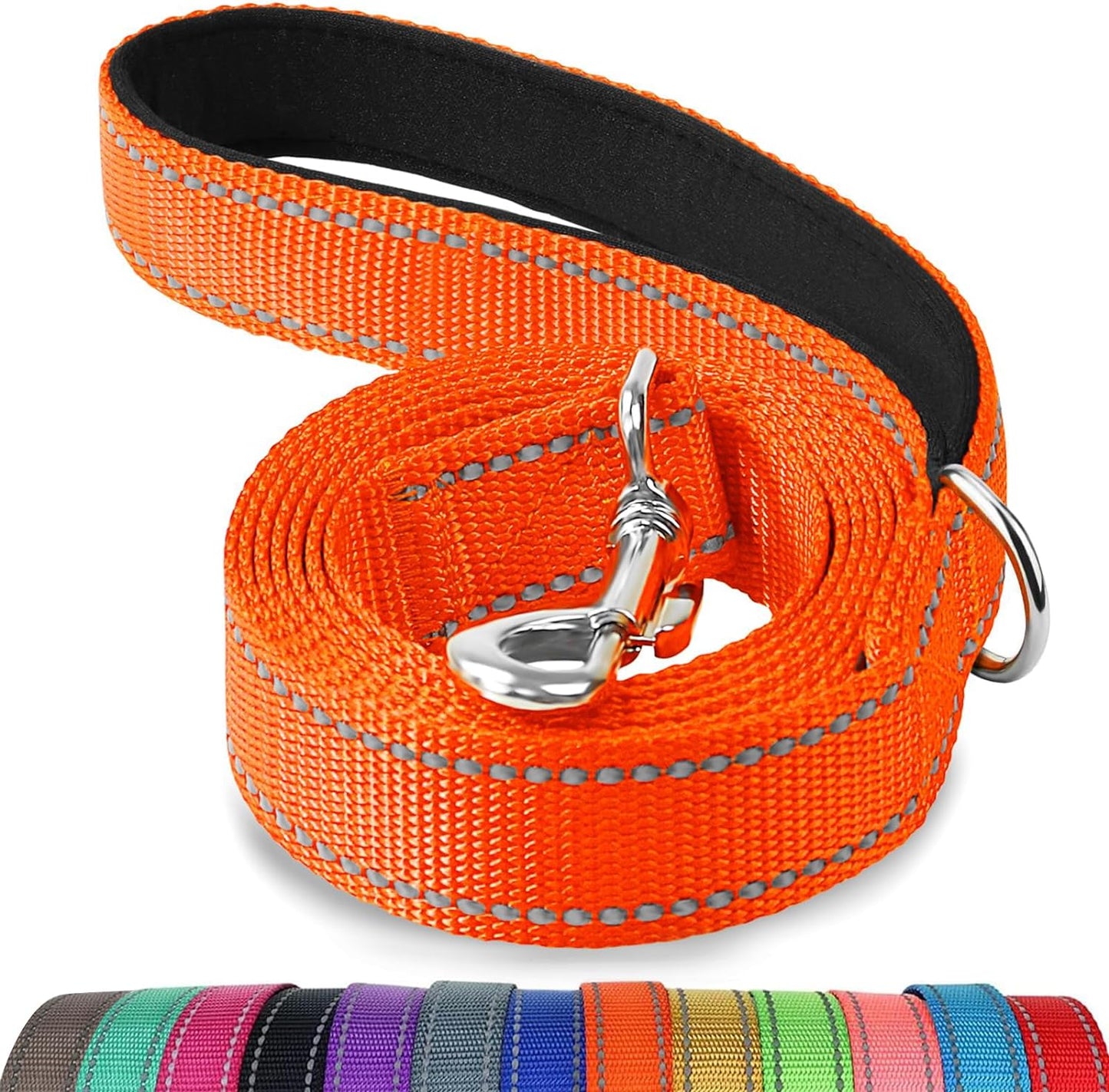 Reflective Dog Leash for Medium & Large Dogs, 5 FT X 1", Orange | Heavy Duty Nylon Webbing, Padded Handle for Comfort, Visible at Night, for Walking & Training