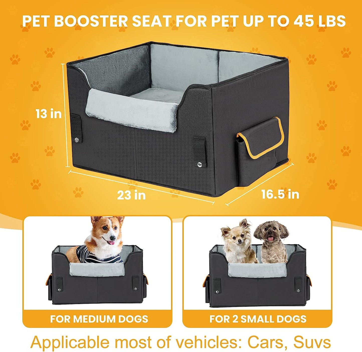 Dog Car Seat for Small Dogs, Elevated Dog Booster Seat Pet Travel Carrier Bed for Car with Adjustable Straps Pet Car Booster Seat for Small Dogs and Cats