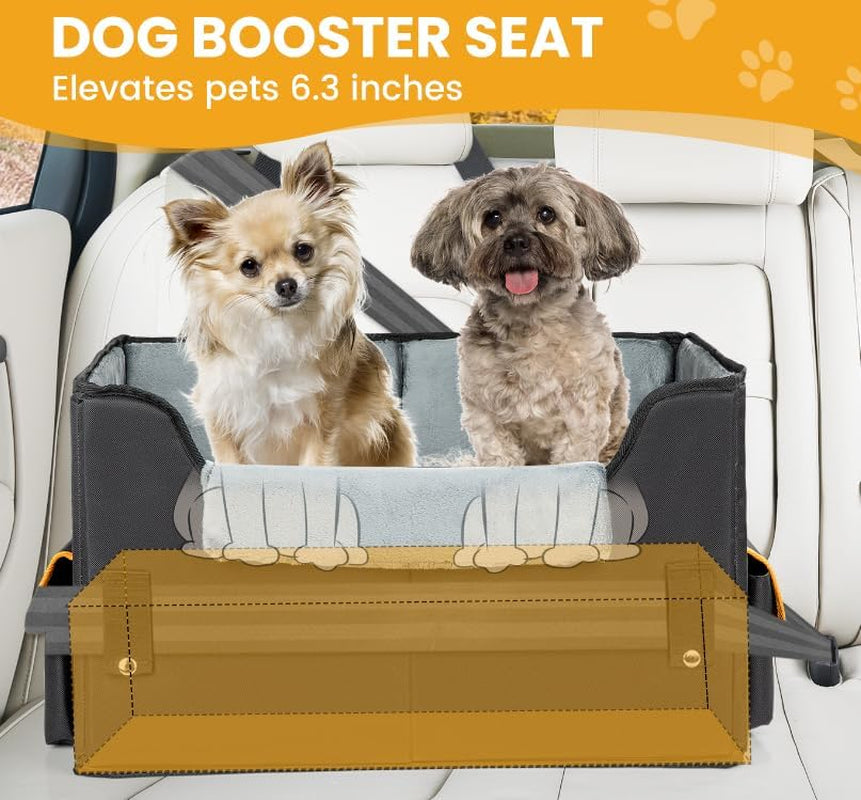Dog Car Seat for Small Dogs, Elevated Dog Booster Seat Pet Travel Carrier Bed for Car with Adjustable Straps Pet Car Booster Seat for Small Dogs and Cats