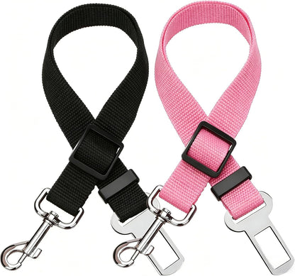 Adjustable Pet Car Seat Belt Set - Two Pack for Dogs and Cats (Black & Pink) - Safe and Stylish Travel Accessories