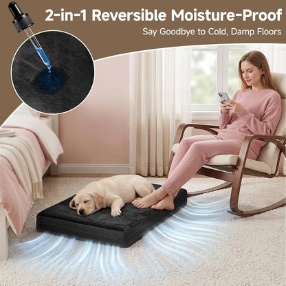 Waterproof Dog Bed for Crate, Washable Reversible Kennel Pads, 23X17, Black | Kennel Pet Bed for Small Dogs with Removable Cover, Waterproof, Wipeable, Anti-Slip, Outdoor, Black