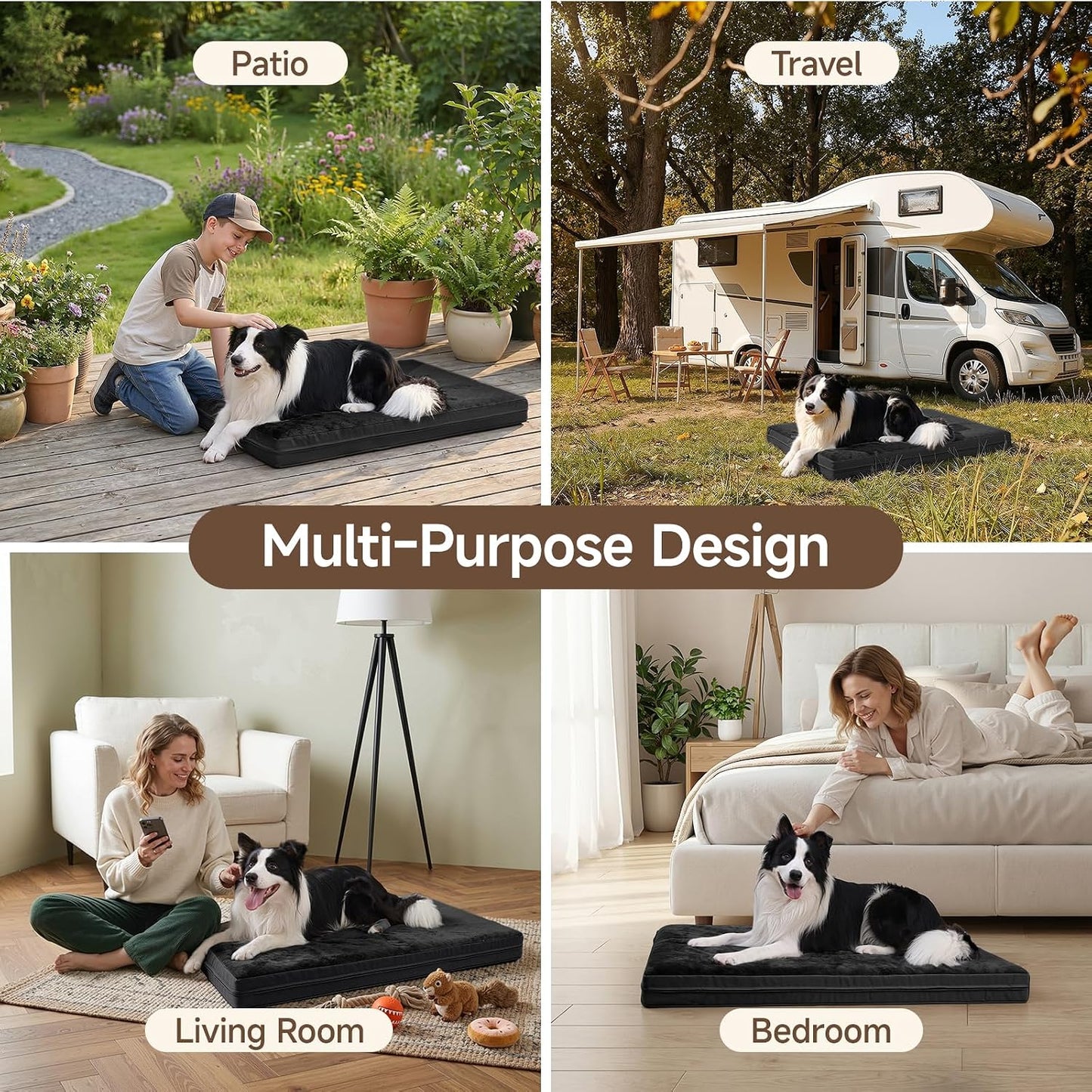 Waterproof Dog Bed for Crate, Washable Reversible Kennel Pads, 23X17, Black | Kennel Pet Bed for Small Dogs with Removable Cover, Waterproof, Wipeable, Anti-Slip, Outdoor, Black