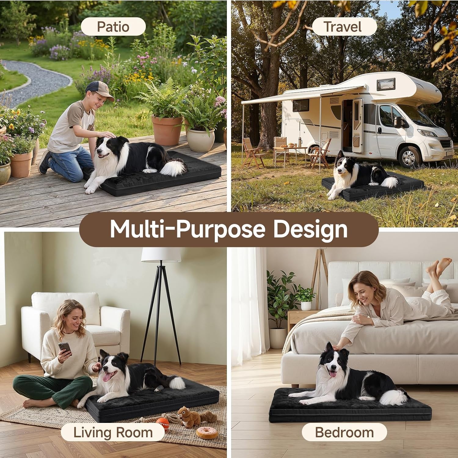 Waterproof Dog Bed for Crate, Washable Reversible Kennel Pads, 23X17, Black | Kennel Pet Bed for Small Dogs with Removable Cover, Waterproof, Wipeable, Anti-Slip, Outdoor, Black