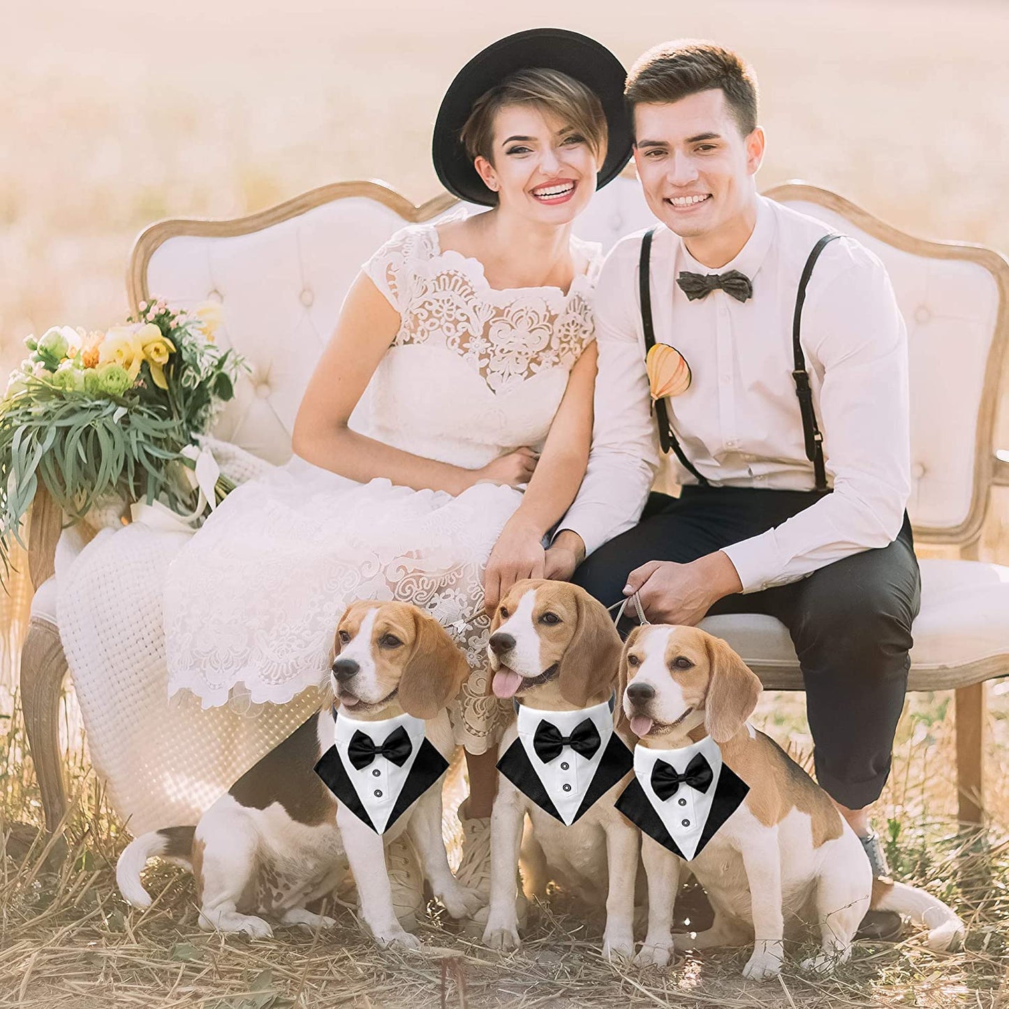 Dog Tuxedo Collar with Bow Tie, Wedding Dog Bandana, Black, Large | 3 Sizes, Adjustable Dog Bowtie Collar, Formal Dog Costume for Wedding Birthday, for Large Dogs