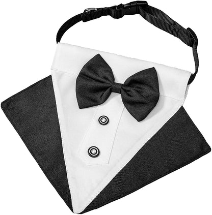 Dog Tuxedo Collar with Bow Tie, Wedding Dog Bandana, Black, Large | 3 Sizes, Adjustable Dog Bowtie Collar, Formal Dog Costume for Wedding Birthday, for Large Dogs