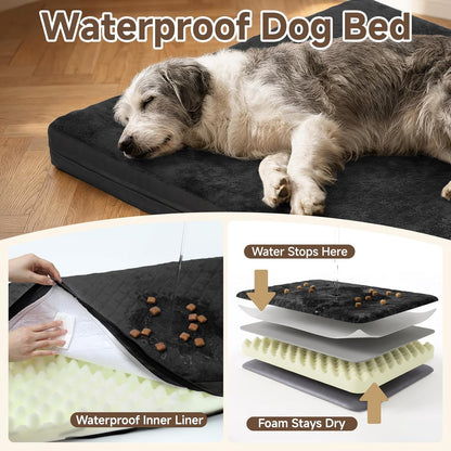 Waterproof Dog Bed for Crate, Washable Reversible Kennel Pads, 23X17, Black | Kennel Pet Bed for Small Dogs with Removable Cover, Waterproof, Wipeable, Anti-Slip, Outdoor, Black