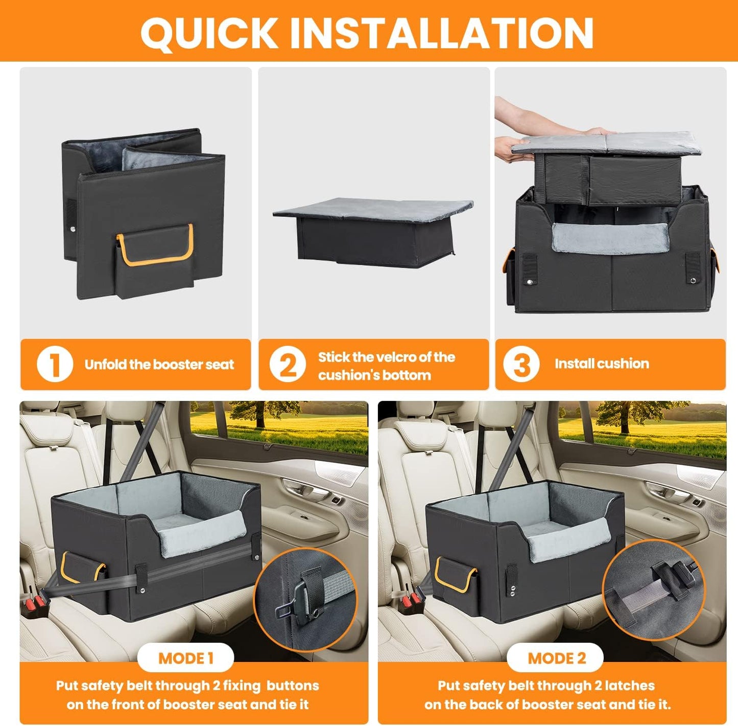 Dog Car Seat for Small Dogs, Elevated Dog Booster Seat Pet Travel Carrier Bed for Car with Adjustable Straps Pet Car Booster Seat for Small Dogs and Cats
