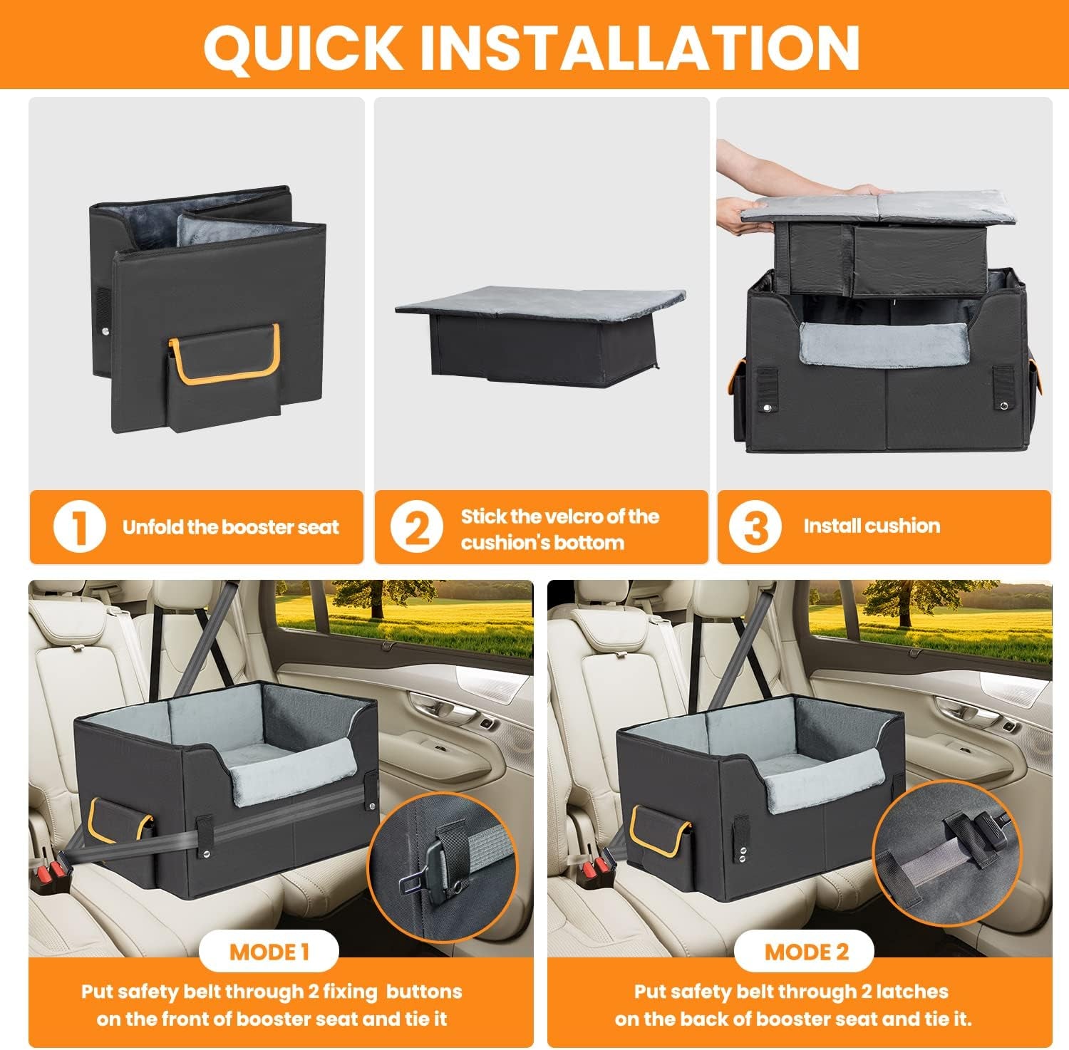 Dog Car Seat for Small Dogs, Elevated Dog Booster Seat Pet Travel Carrier Bed for Car with Adjustable Straps Pet Car Booster Seat for Small Dogs and Cats