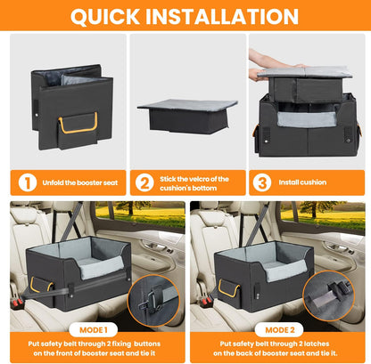 Dog Car Seat for Small Dogs, Elevated Dog Booster Seat Pet Travel Carrier Bed for Car with Adjustable Straps Pet Car Booster Seat for Small Dogs and Cats